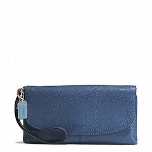 NWT Denim Authentic Coach Park leather large flap wristlet